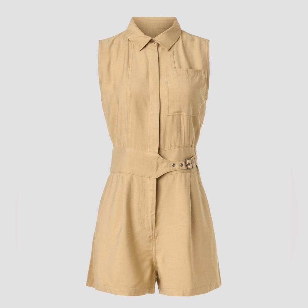 Jason Wu Women’s Tan Sleeveless Belted Lightweight Collared Romper Size 14